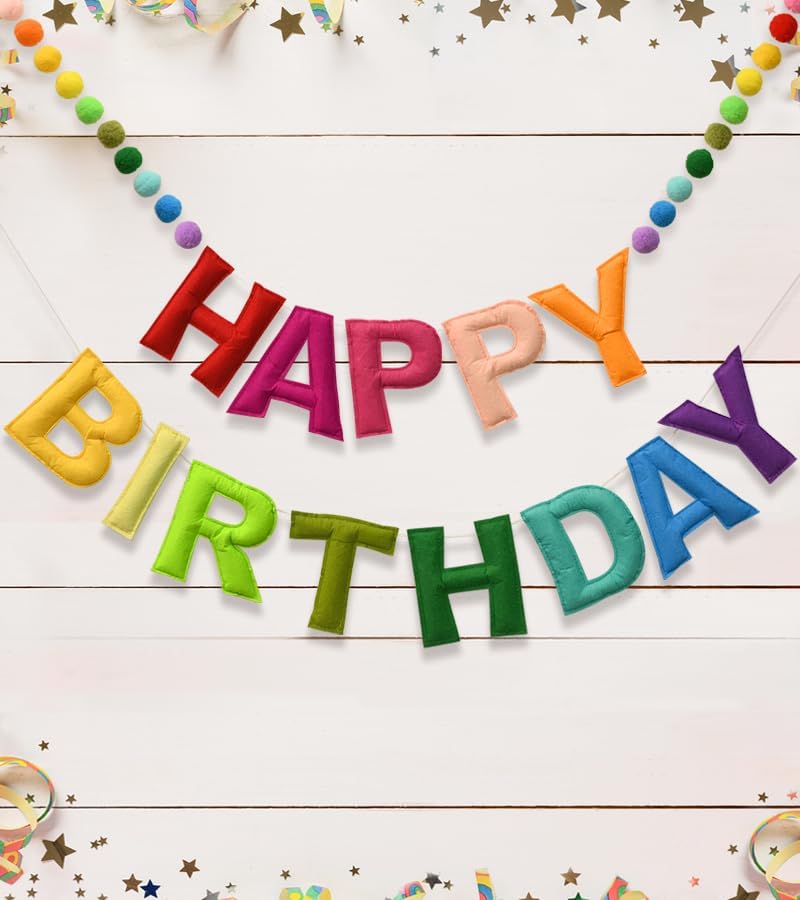 LOLStar Happy Birthday Felt Ball Garland