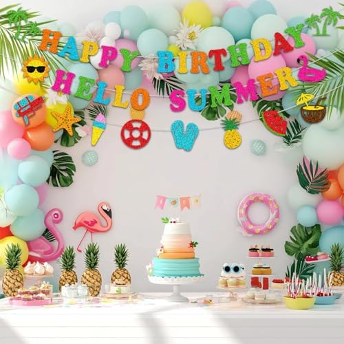 Glitter Happy Birthday Hello Summer Decor Banner Set