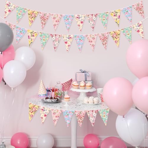 Faccito 5 Pcs Floral Tea Party Bunting Decor