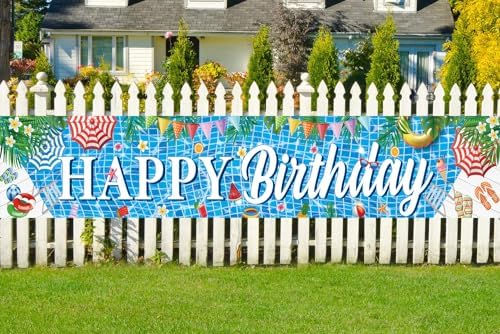 Large Happy Birthday Pool Party Banner