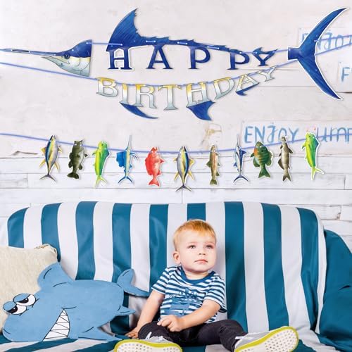 WERNNSAI Fishing Birthday Banner - Pre Strung Wall Decor