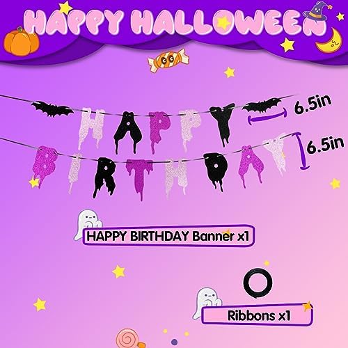 Happy Birthday Halloween Banner with Glitter Bats