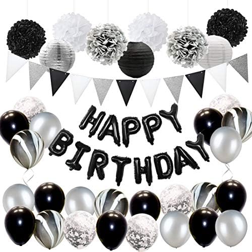 Black and Silver Birthday Party Decorations Set for Adults