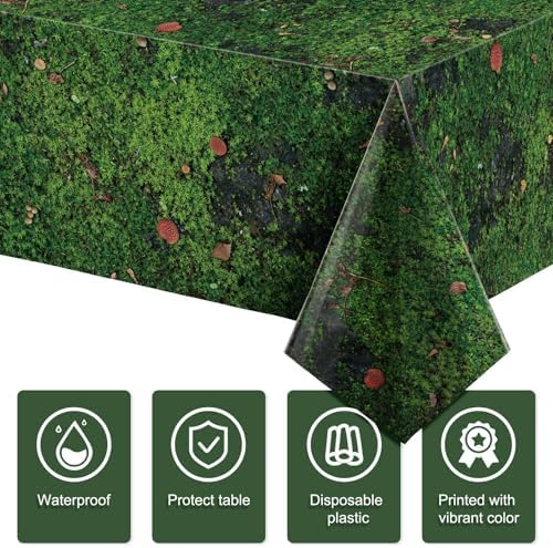 Tiamon 3 Pcs Green Moss Tablecloth for Forest Themed Parties