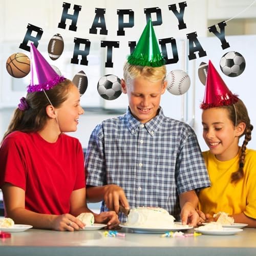Sports Birthday Banner with Happy Birthday Flags and Balls
