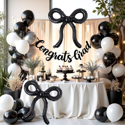 4 Pcs Black Bow Balloons for Birthday Party Decor