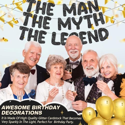 Pre Strung Man The Myth The Legend Glitter Banner 98ft Black