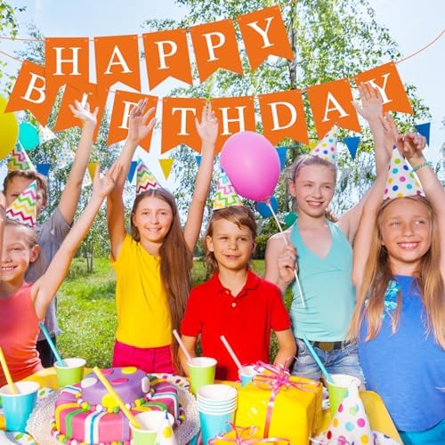 Orange Happy Birthday Bunting Banner Garland for Kids and Adults