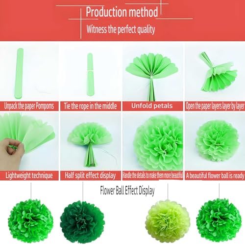 Green Tissue Paper Pom Poms Flowers Decorations 12 Pcs
