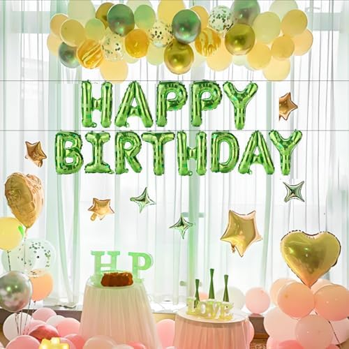 Green Pixel Happy Birthday Foil Balloons for Party Decor
