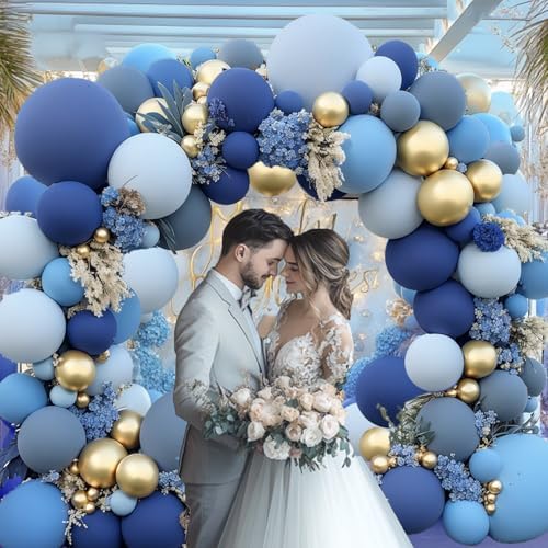 Dusty Blue and Gold Balloons Arch Kit