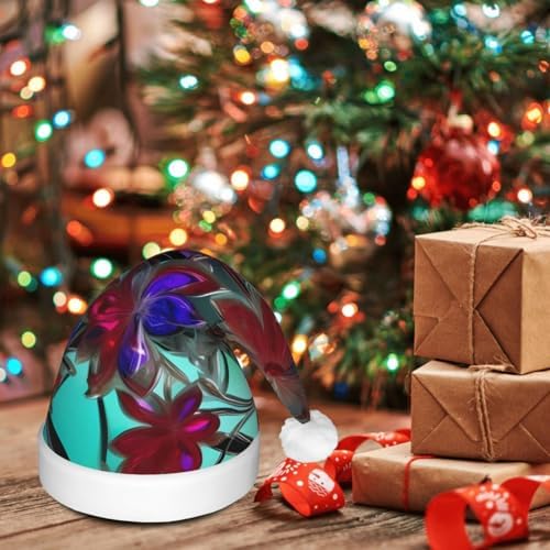 QINZHENG LED Santa Hat with Flower Stained Glass Print