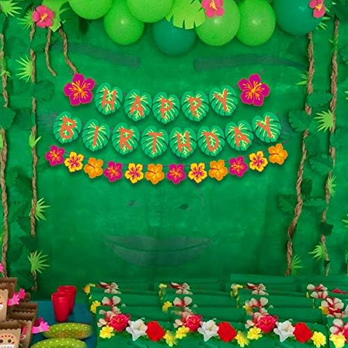 Hawaiian Party Happy Birthday Banner for Tropical Luau Decorations