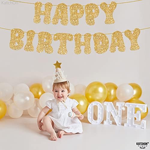 Glitter Gold Happy Birthday Banner - 10 Feet Prestrung