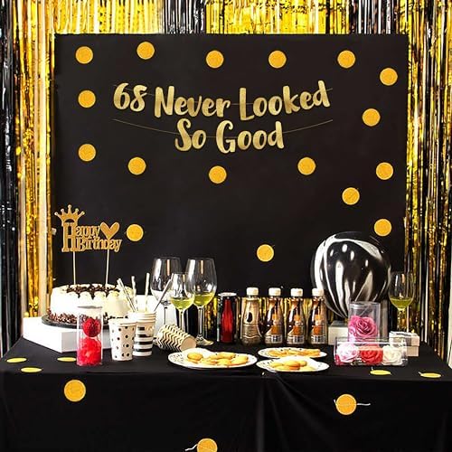 68th Anniversary Gold Glitter Banner - Classy Party Decor