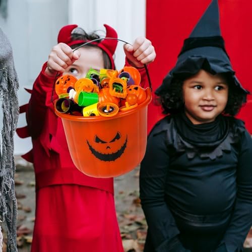 Novelinks Halloween Party Favors 96PCS Plastic Pumpkin Bucket Toys Set