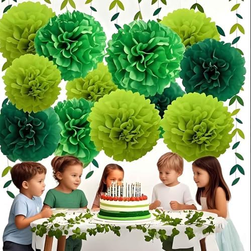 Green Tissue Paper Pom Poms Flowers Decorations 12 Pcs