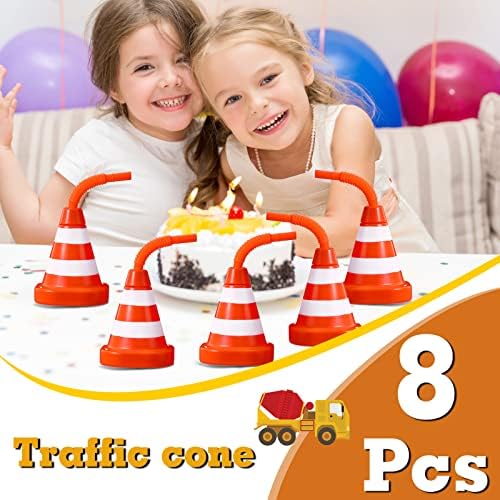 Sawysine 8 Pack Construction Cone Cups with Straws