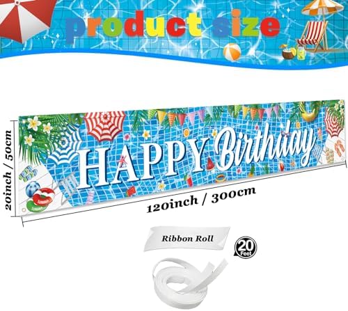 Large Happy Birthday Pool Party Banner