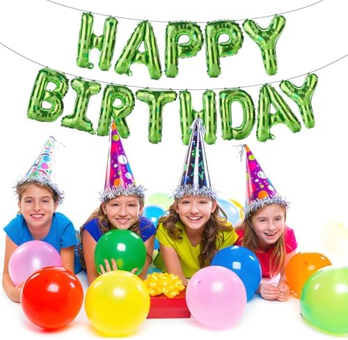 Green Pixel Happy Birthday Foil Balloons for Party Decor