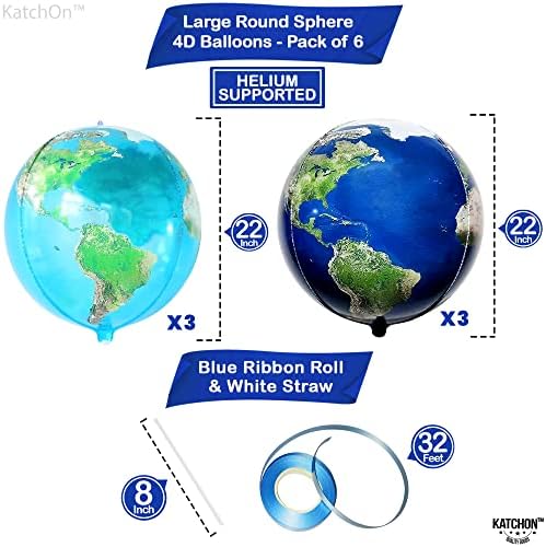 KatchOn 22 Inch Globe Balloons Pack of 6