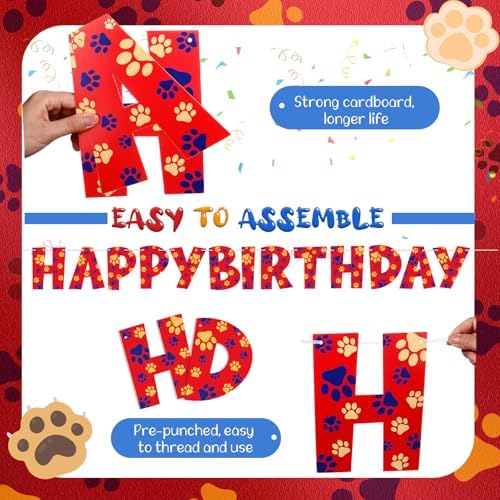 Dog Paw Birthday Banner Red Cartoon Party Decoration