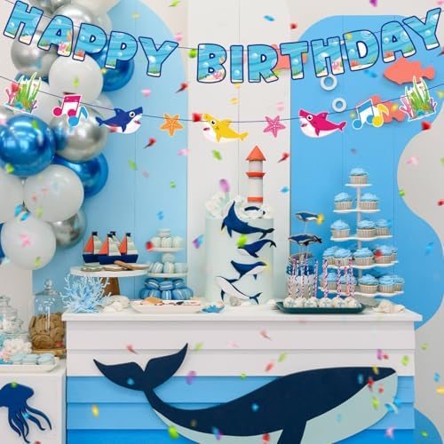 Shark Birthday Banner for Boys - Ocean Theme Decorations