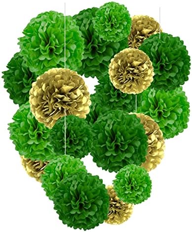 Capesaro Green and Gold Tissue Pom Poms 12 Inch Set