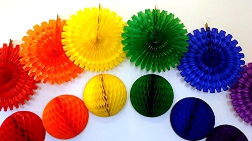 Classic Rainbow Party Decorations 12 Inch Honeycomb Balls 6 Pack