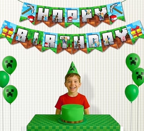 IndoTribe 10 Ft Pre-Strung Pixel Birthday Banner for Gamers