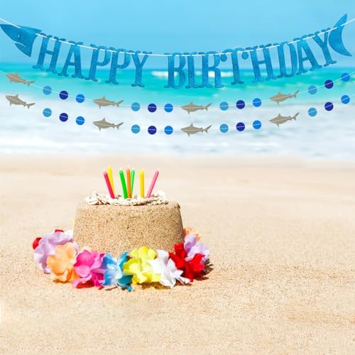 Shark Happy Birthday Banner and Garlands Blue