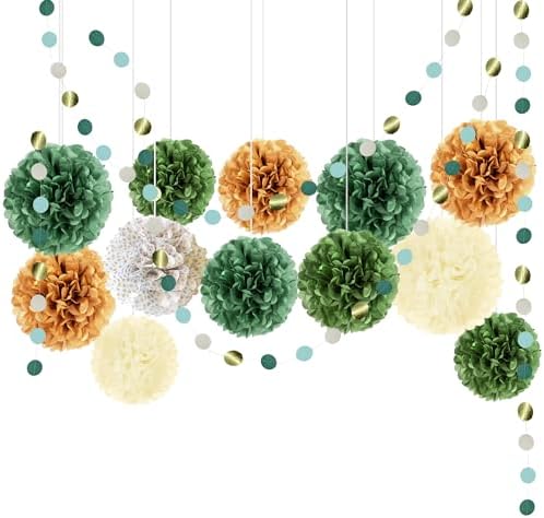 15PCS Sage Green Tissue Paper Pom Poms Decor Set