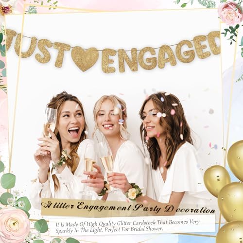 Breling Just Engaged Banner Glitter Engagement Decor