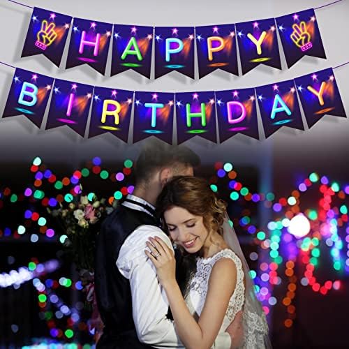 Neon Glow Happy Birthday Party Banner