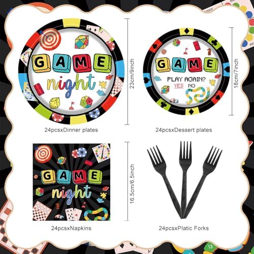 Game Night Party Tableware Set for 24 Guests