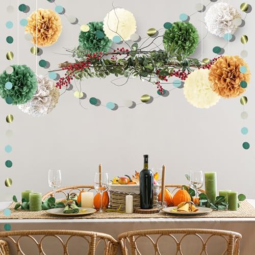 15PCS Sage Green Tissue Paper Pom Poms Decor Set