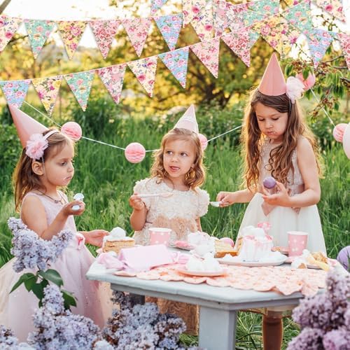 Faccito 5 Pcs Floral Tea Party Bunting Decor