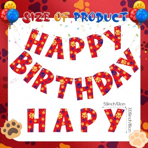 Dog Paw Birthday Banner Red Cartoon Party Decoration