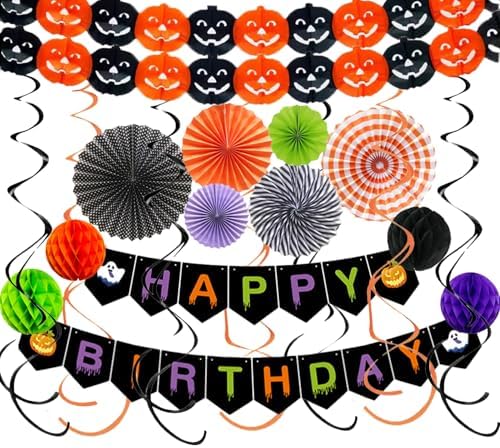 Halloween Birthday Decorations Paper Fans Pom Poms Streamers Garland