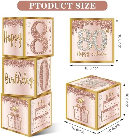 3Pcs Pink Rose Gold 80th Birthday Balloon Boxes Party Decor