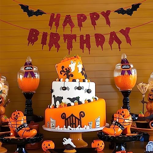Red Glittery Halloween Birthday Banner