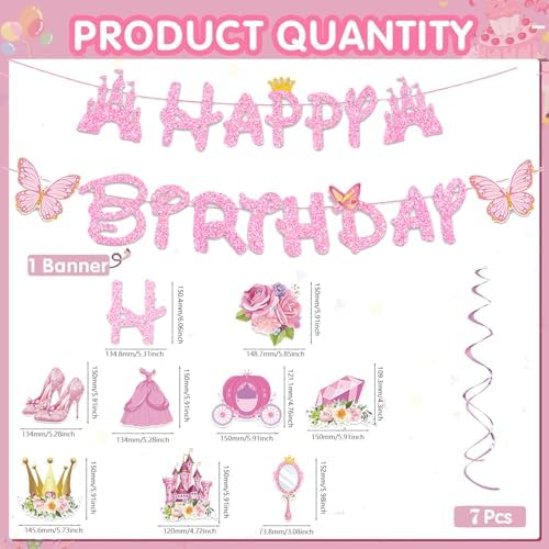 Pink Princess Birthday Banner for Girls Party Decor