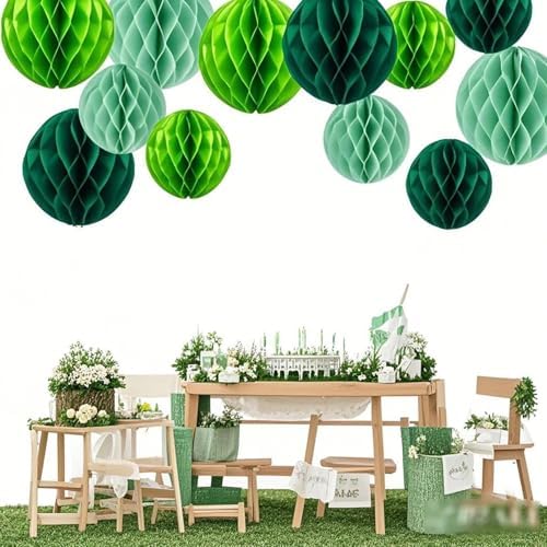 Green Paper Honeycomb Balls 12 Pack for Party Decorations