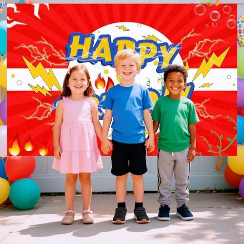 Red Lightning Birthday Party Decorations Banner Backdrop