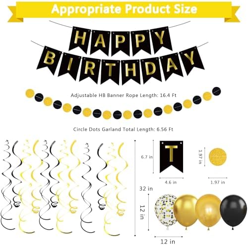 CANREVEL Black and Gold Birthday Decorations Set