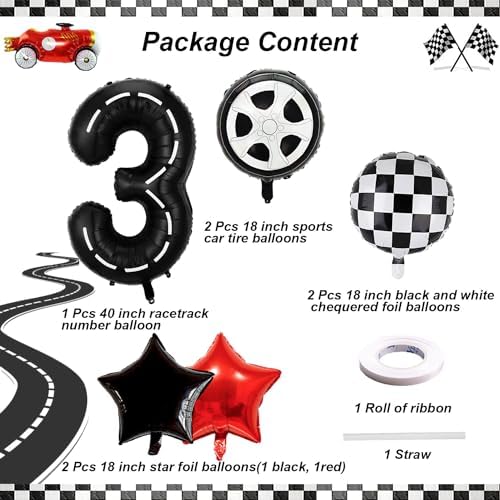 Eostankr Race Car 3rd Birthday Balloons Decorations 7 Pcs