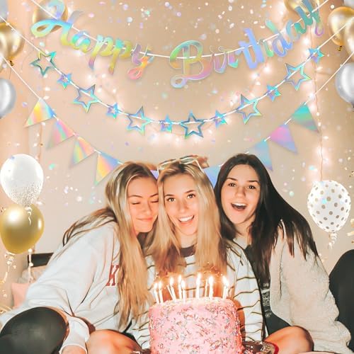 CANREVEL 3 PCS Iridescent Birthday Banners Set