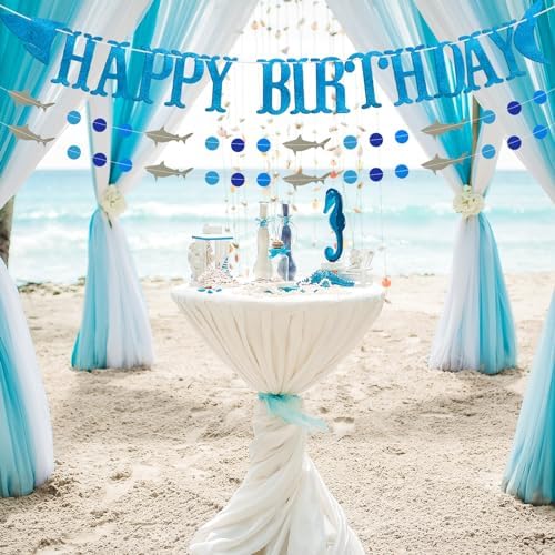 Shark Happy Birthday Banner and Garlands Blue