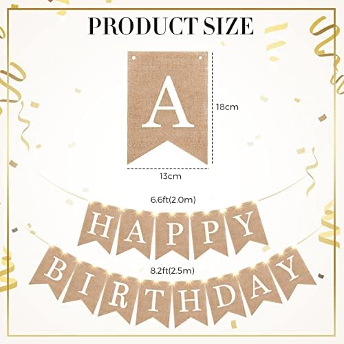 Breling 2 Piece Burlap Birthday Banner with LED Lights Decor