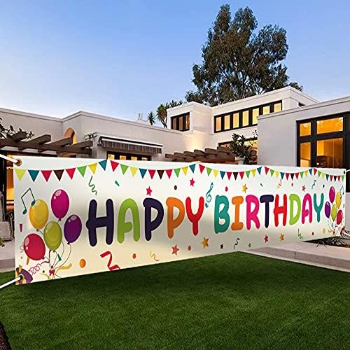 Large Happy Birthday Yard Banner with Hanging Rope and Brass Grommets